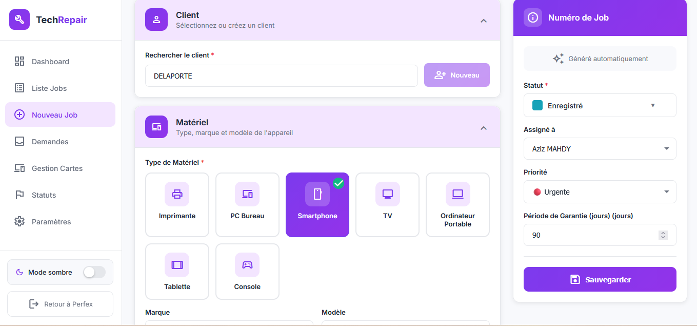 Cr&eacute;ation de job