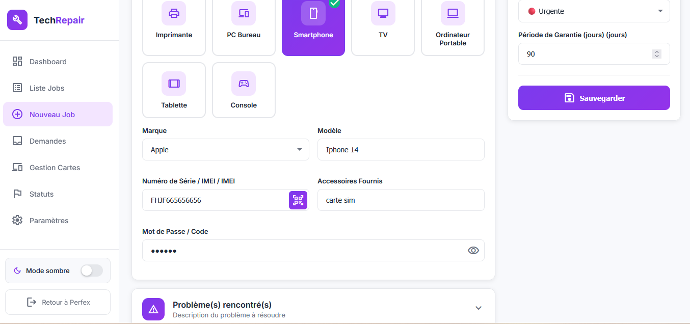 D&eacute;tails cr&eacute;ation job